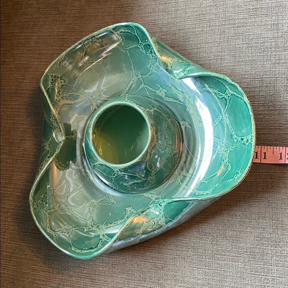 Vtg MCM green luster ceramic chip & dip plate - Picture 6 of 8